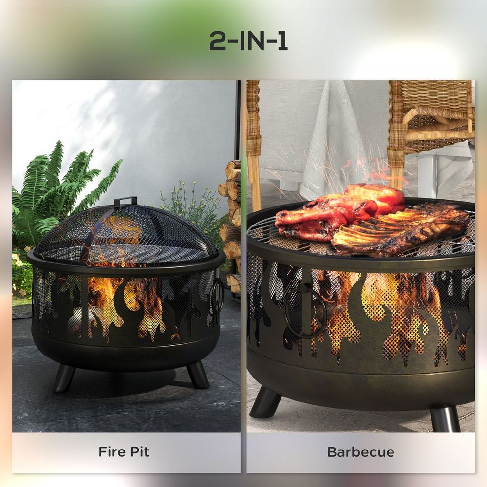 V0671440098 - Outsunny 61.5cm 2 - In - 1 Outdoor Fire Pit & Firewood BBQ Garden Cooker Heater - Coa Living