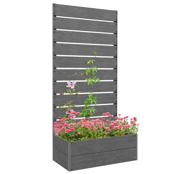 V0671440216 - Outsunny Raised Garden Bed with Trellis and Drainage Hole, Planter Box, Grey - Coa Living