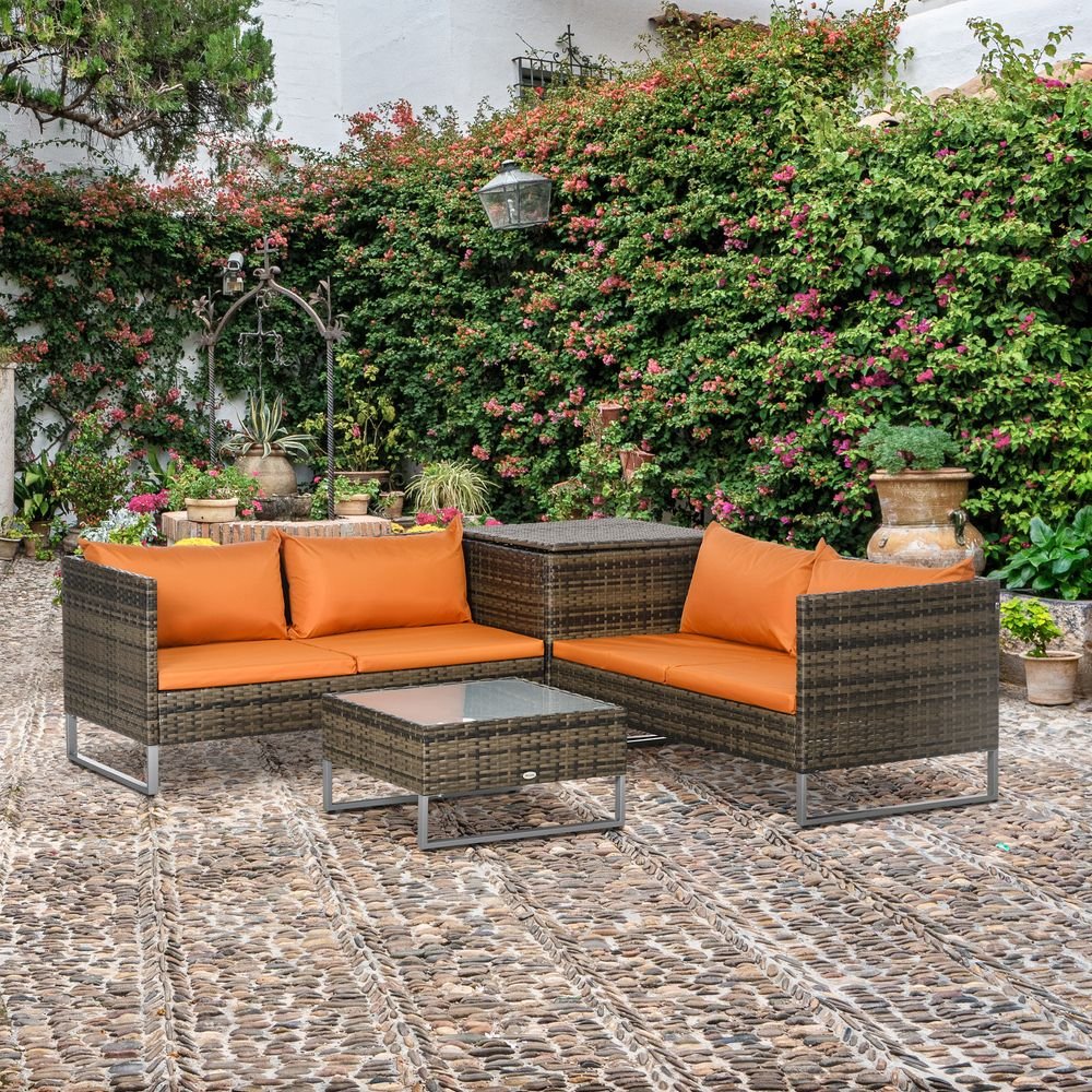 V0671452651 - Outsunny 4Pcs Patio Rattan Sofa Garden Furniture Set with Table Cushions - Coa Living