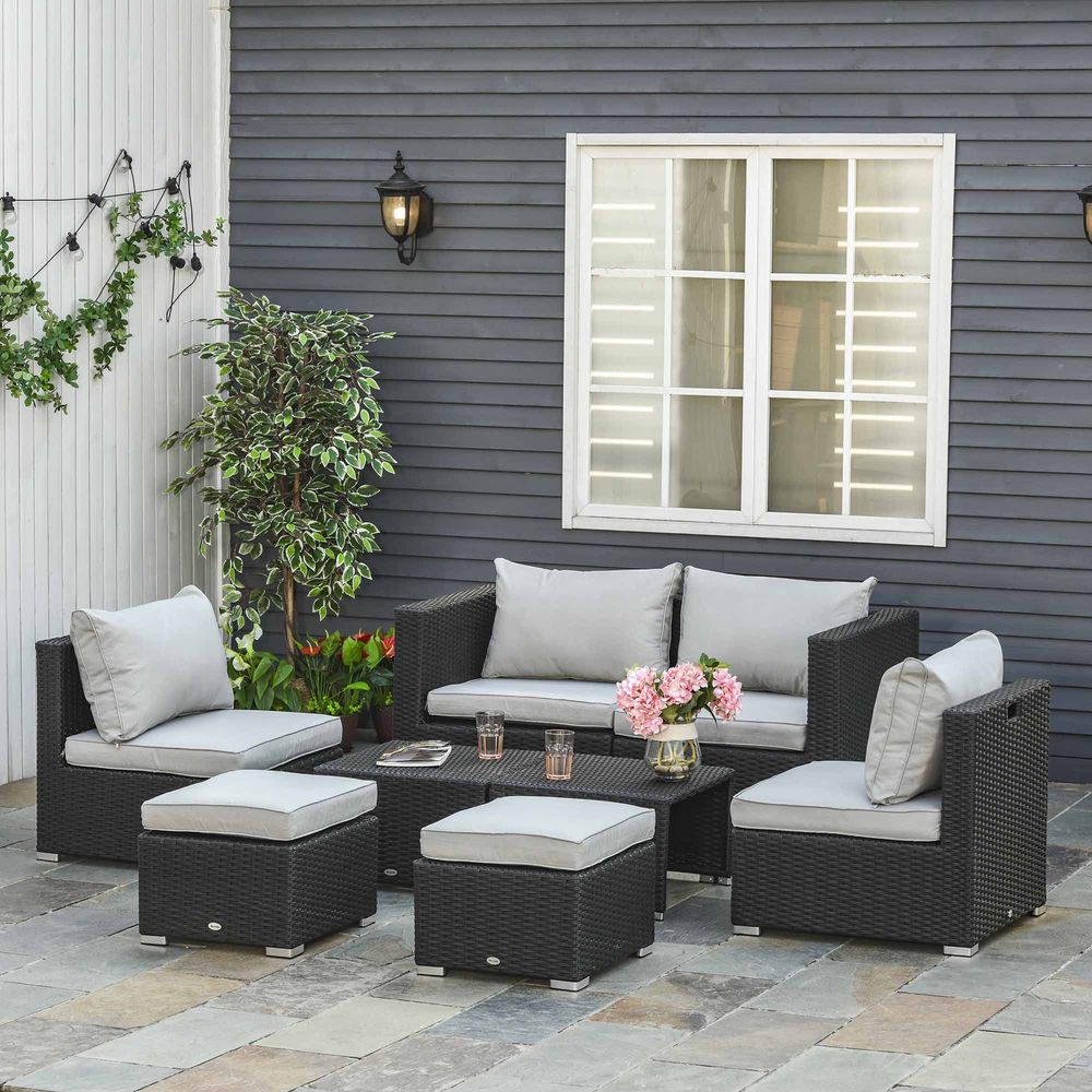 V067942527 - 6 - Seater Sofa & Coffee Table Rattan Outdoor Garden Furniture Set - Coa Living