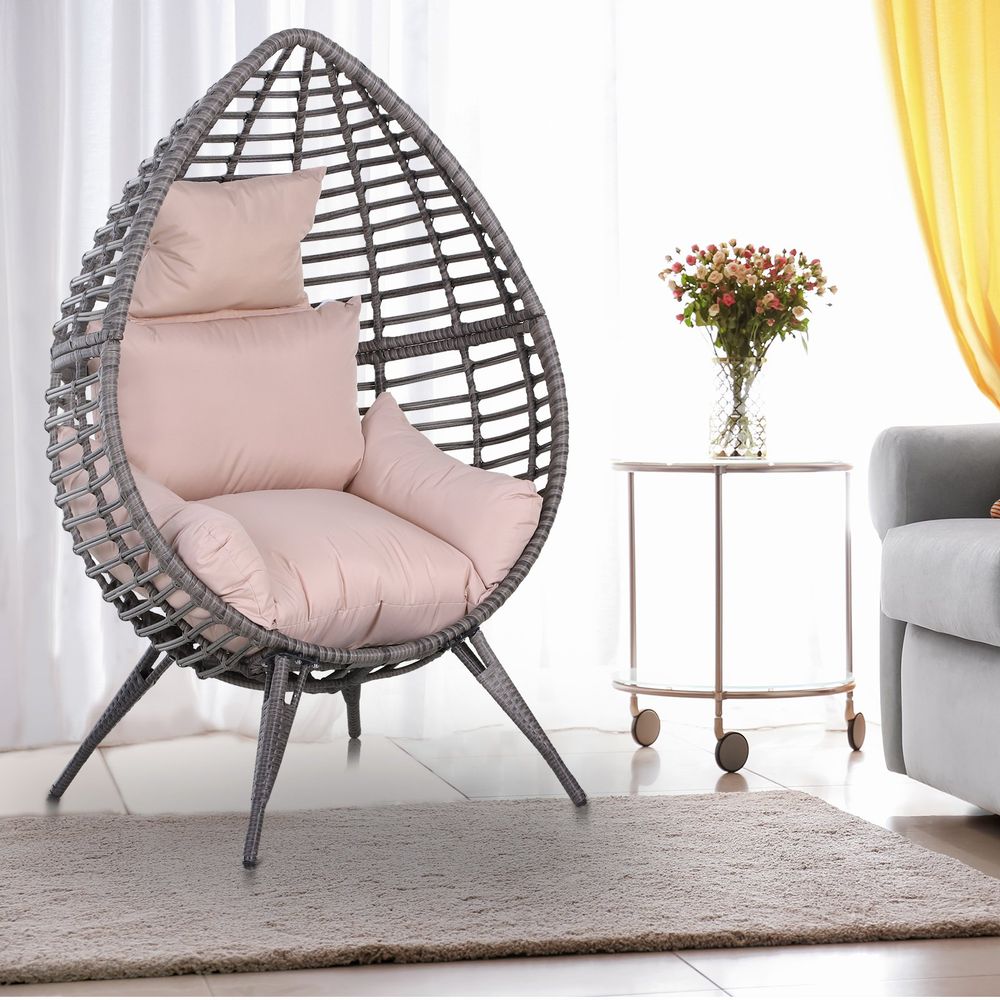 V067942560 - Outdoor Indoor Rattan Egg Chair Wicker Weave Teardrop Chair with Cushion - Coa Living