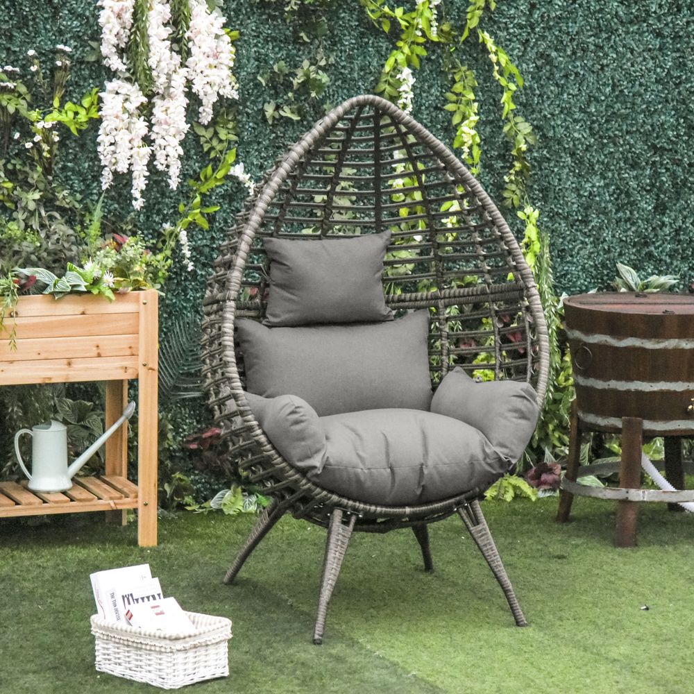 V067942560 - Outdoor Indoor Rattan Egg Chair Wicker Weave Teardrop Chair with Cushion - Coa Living