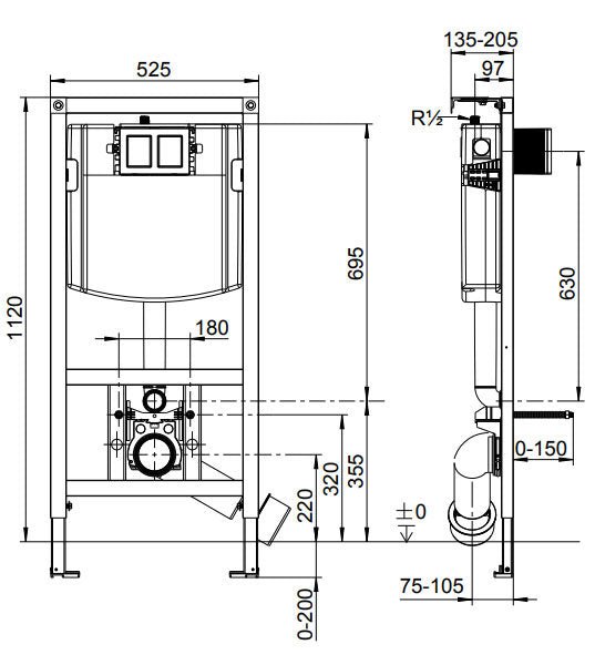 VBP - 23 - 0307 - Villeroy & Boch ViConnect Pro 1120mm Toilet Frame with Chrome Flush Plate – Reliable, Sleek, and Easy Installation - Coa Living