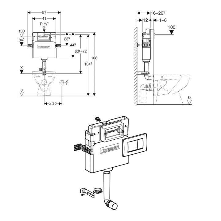 109104212 - Geberit Delta 12cm Concealed Dual Flush Cistern with Delta30 Flush Plate - 109104212 - Coa Living