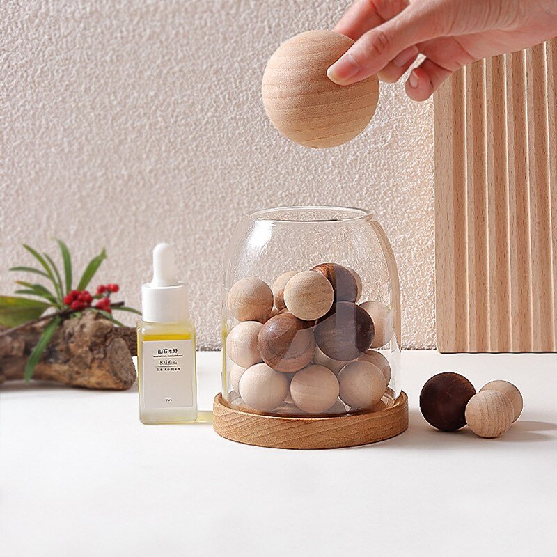 1343:3426#Aroma Wood Beads - Varm Glass Diffuser Jar Flameless Home Fragrance with Wooden Beads - Coa Living