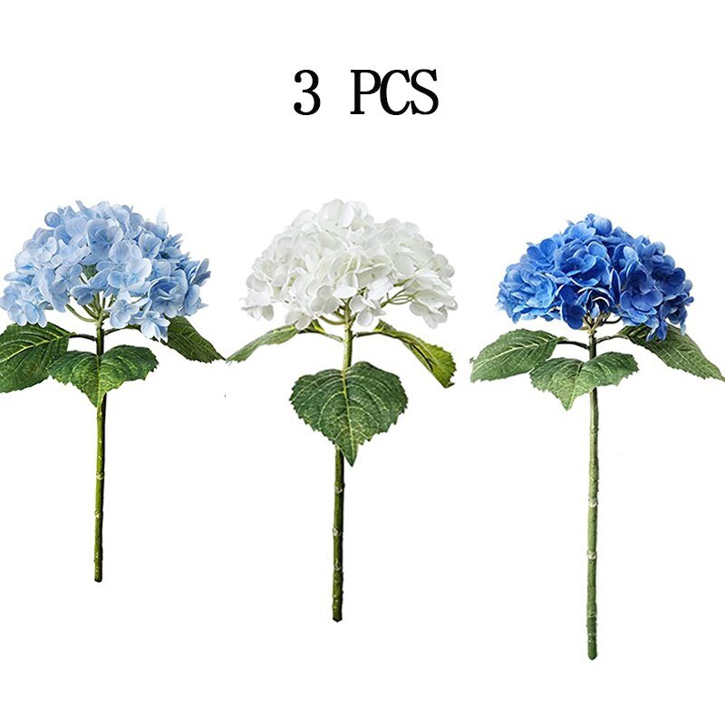 14:100018786#Blue White Blue - Artificial 3 Bloom Large Hydrangea Bouquet with Leaves - Coa Living