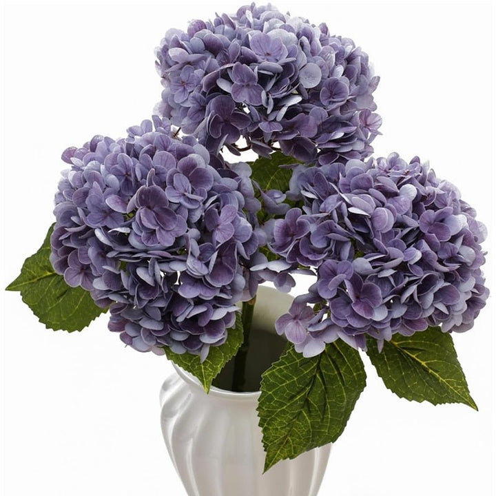 14:10#3Pcs Purple - Artificial 3 Bloom Large Hydrangea Bouquet with Leaves - Coa Living