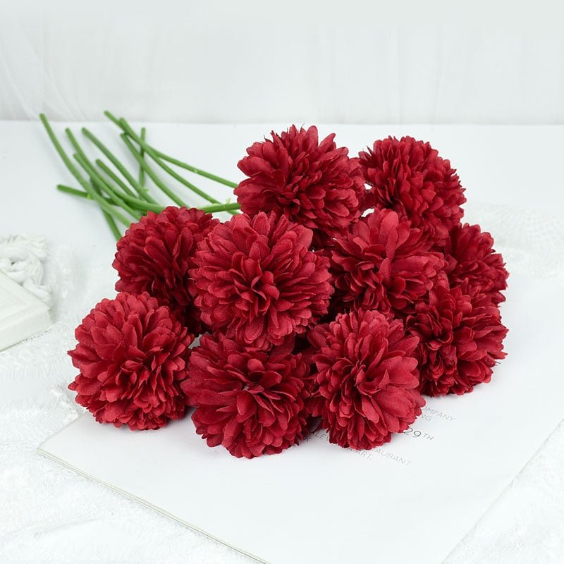 14:10#J;5:100014066#3pcs - Artificial Silk Pom Pom Round Flowers with Stems - Coa Living