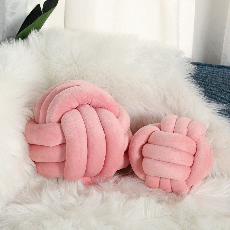 14:10#Pink;183:200012944#Diam27CM - Knyttet Plush Style Knotted Ball Stuffed Cushions - Coa Living