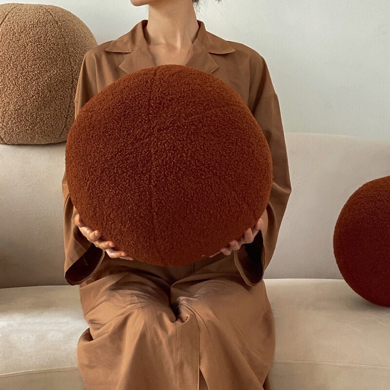 14:10#Small-Caramel Brown - Pebble Bouclé Style Ball Shaped Stuffed Cushions in Earthy Tones - Coa Living