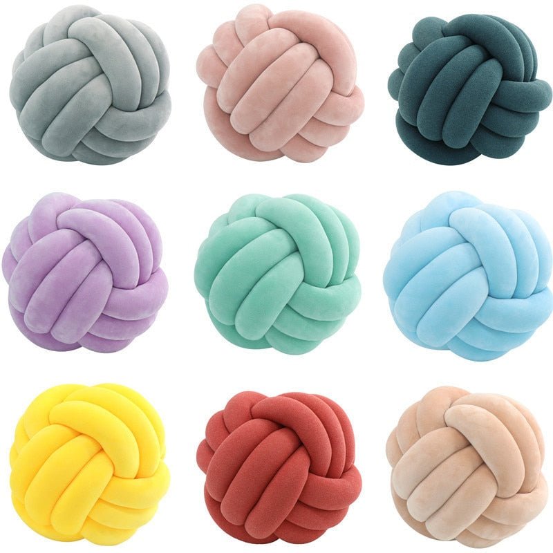 14:173#Yellow;183:200012944#Diam27CM - Knyttet Plush Style Knotted Ball Stuffed Cushions - Coa Living