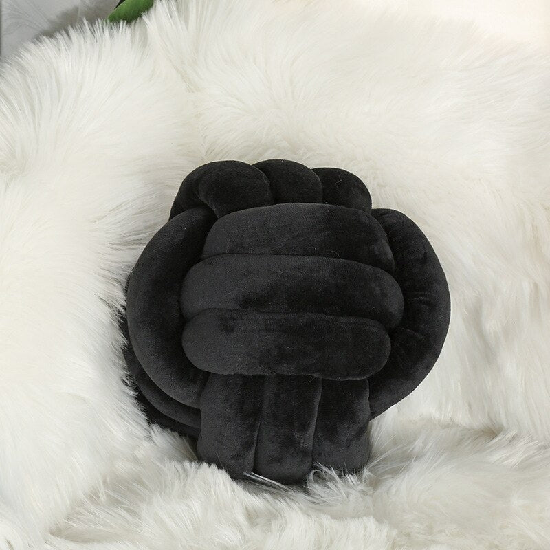 14:175#Black;183:200012944#Diam27CM - Knyttet Plush Style Knotted Ball Stuffed Cushions - Coa Living