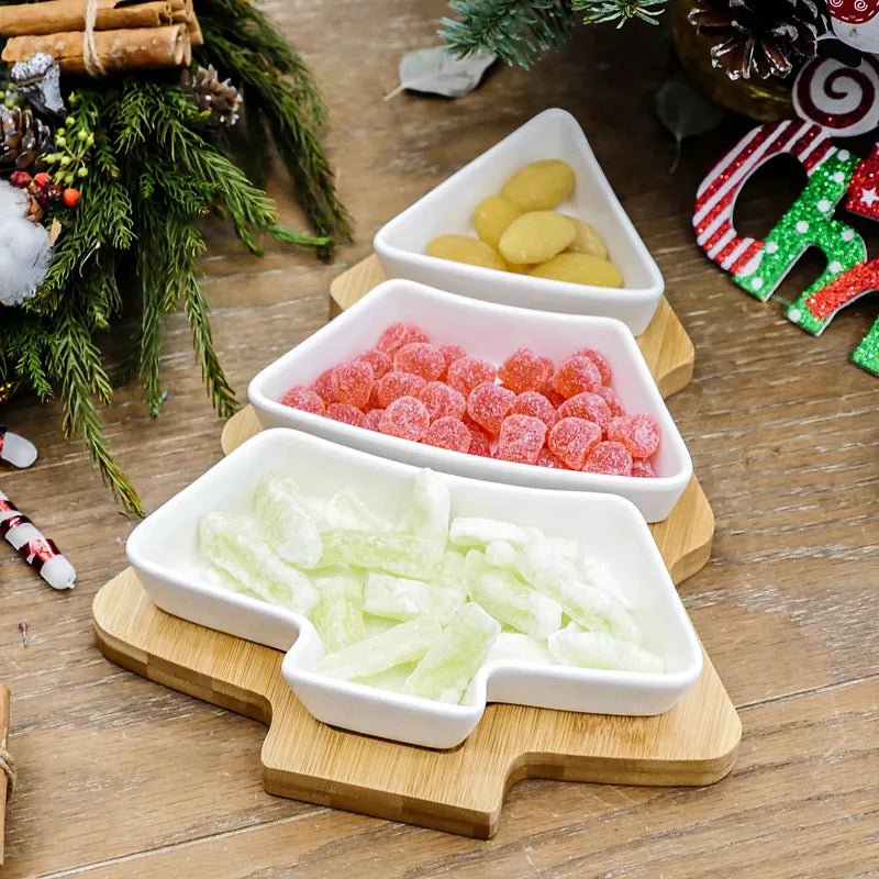 14:175#Green Tray;200007763:201336100 - Spruce Christmas Tree Shaped Ceramic Tray Set - Coa Living