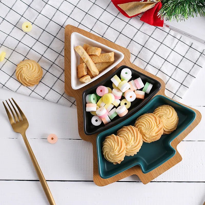 14:175#Green Tray;200007763:201336100 - Spruce Christmas Tree Shaped Ceramic Tray Set - Coa Living