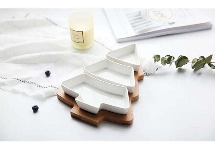 14:175#Green Tray;200007763:201336100 - Spruce Christmas Tree Shaped Ceramic Tray Set - Coa Living