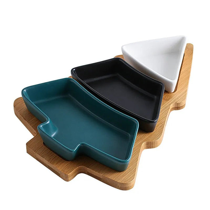 14:175#Green Tray;200007763:201336100 - Spruce Christmas Tree Shaped Ceramic Tray Set - Coa Living