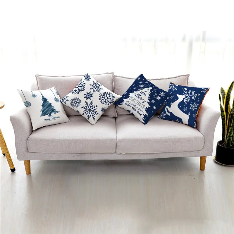 14:193#A - Aspen 45cm Blue and White Christmas Cushion Covers - Coa Living