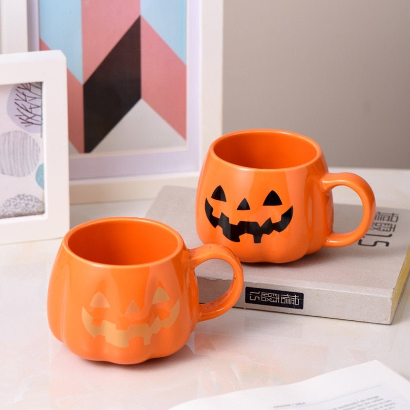 14:193#black face;26:200007962#400ML - Happy Jack Pumpkin Shaped Ceramic Cups 400ml - Coa Living