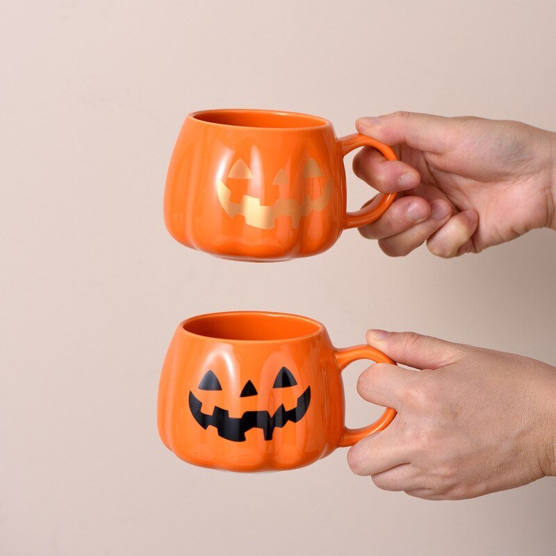 14:193#black face;26:200007962#400ML - Happy Jack Pumpkin Shaped Ceramic Cups 400ml - Coa Living