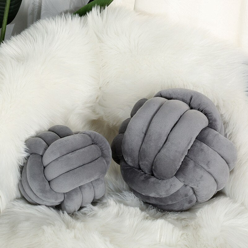 14:200002984#Dark Grey;183:200012944#Diam27CM - Knyttet Plush Style Knotted Ball Stuffed Cushions - Coa Living