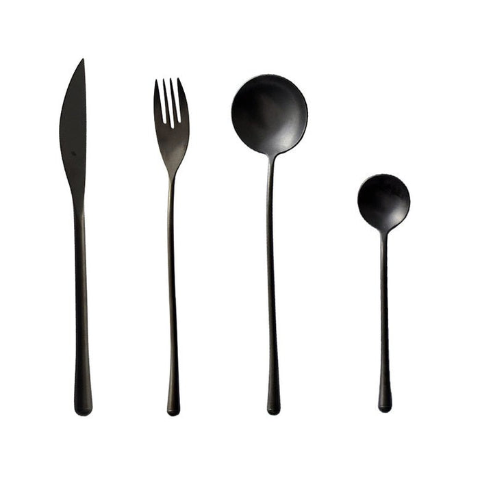 14:200003699#SET B - Aiko Japanese Retro Stainless Steel Black Cutlery Set - Coa Living