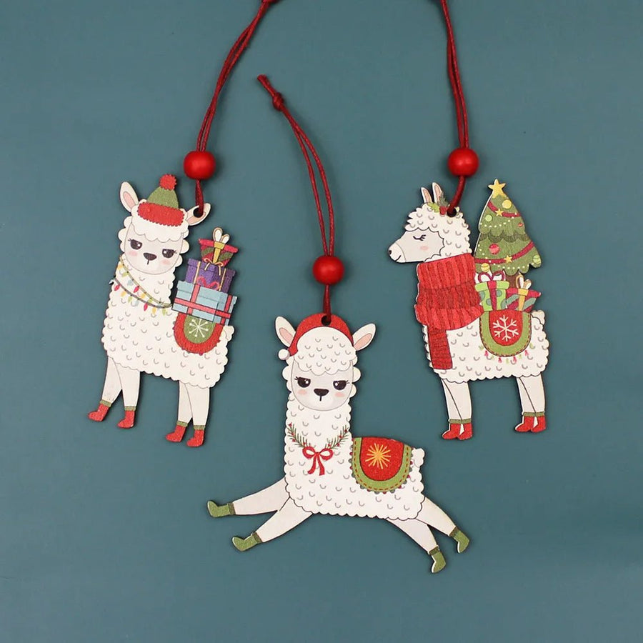 14:200004889#Christmas hat - Feliz Navidad Alpaca Wooden Hanging Christmas Decorations - Coa Living