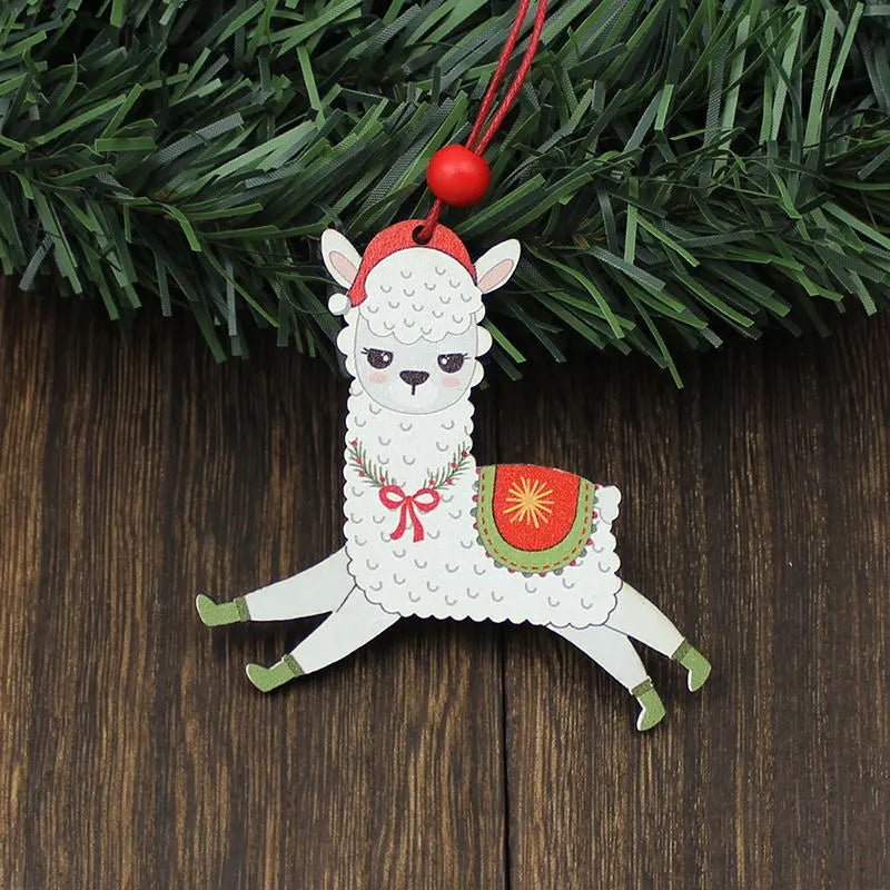 14:200004889#Christmas hat - Feliz Navidad Alpaca Wooden Hanging Christmas Decorations - Coa Living