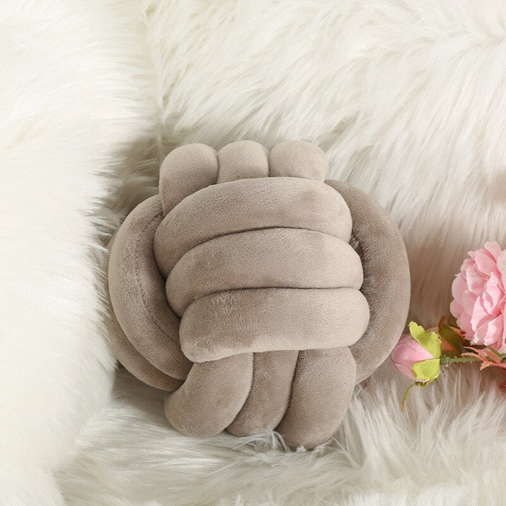 14:200006151#Khaki;183:200012944#Diam27CM - Knyttet Plush Style Knotted Ball Stuffed Cushions - Coa Living