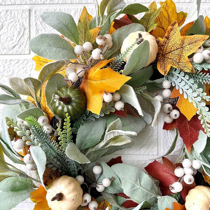 14:200006152#50CM J;200007763:201336100 - Bushkin Artificial Autumn Wreath Decoration with Pumpkins, Berries and Maple Leaves - Coa Living