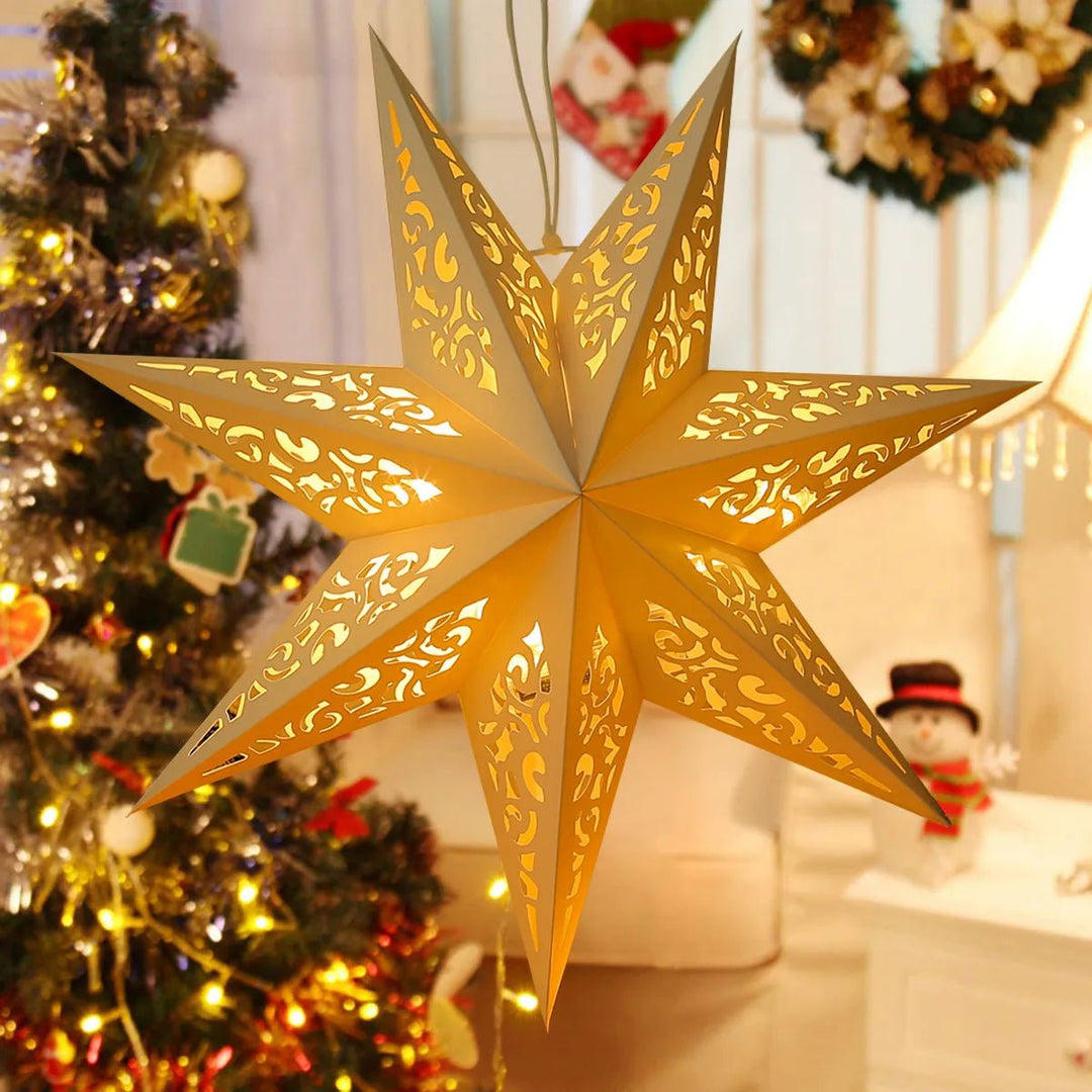 14:200006154#35cm no light - Holly Festive Star Paper Pendants - Coa Living