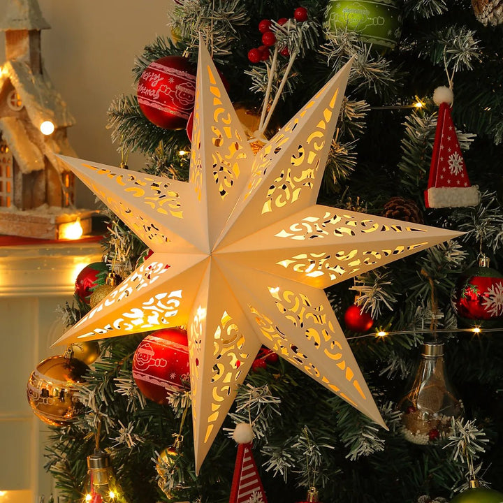 14:200006154#35cm no light - Holly Festive Star Paper Pendants - Coa Living