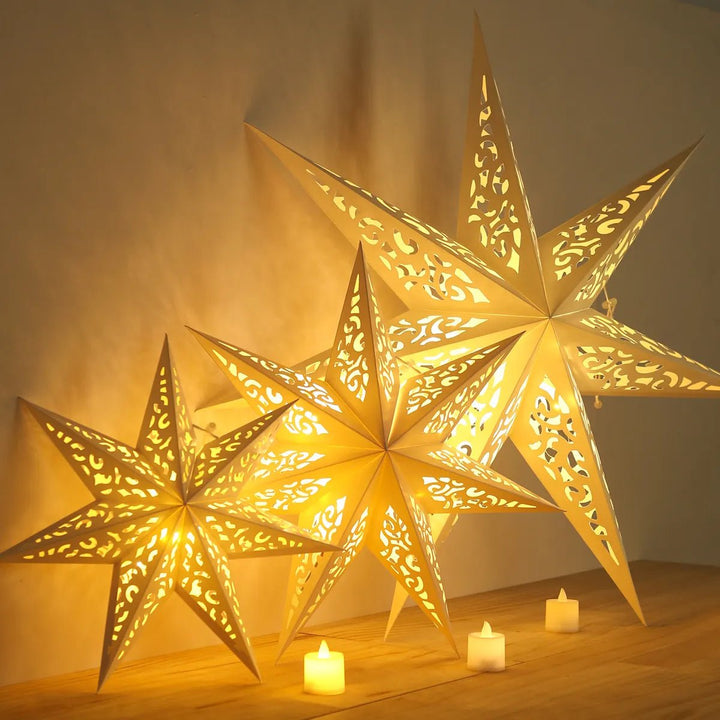 14:200006154#35cm no light - Holly Festive Star Paper Pendants - Coa Living