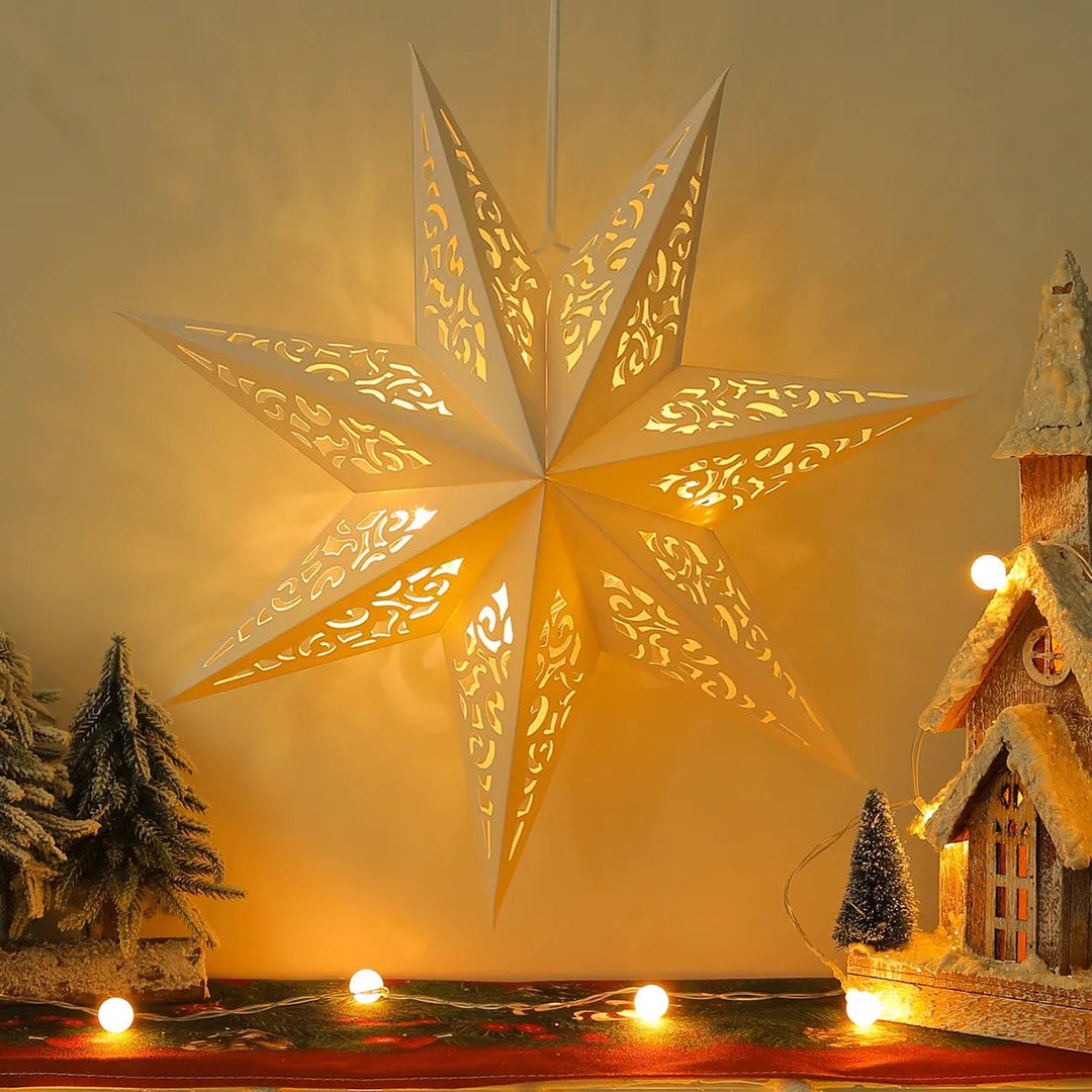 14:200006154#35cm no light - Holly Festive Star Paper Pendants - Coa Living