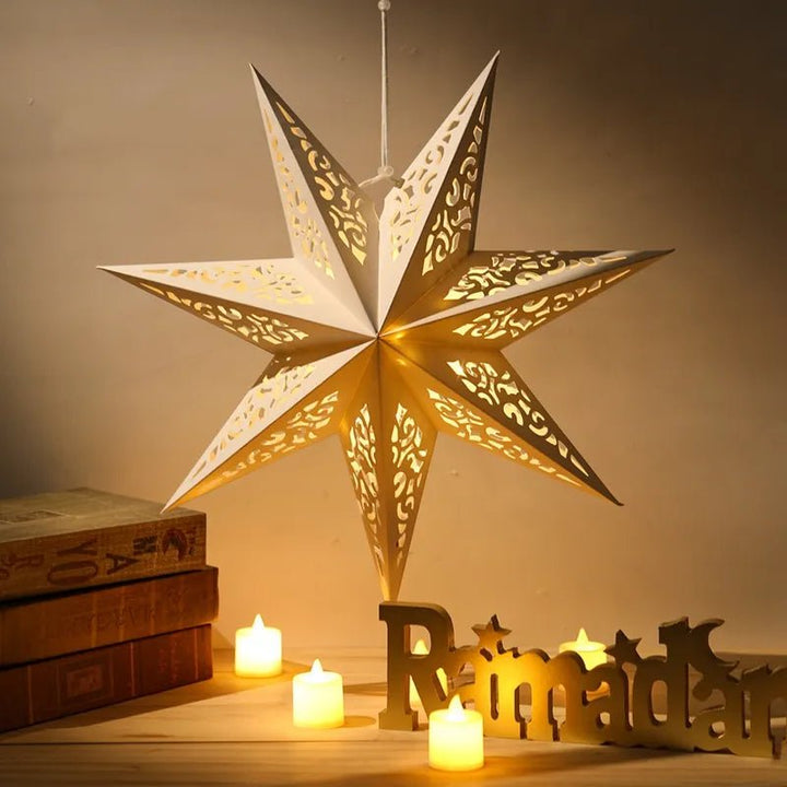 14:200006154#35cm no light - Holly Festive Star Paper Pendants - Coa Living