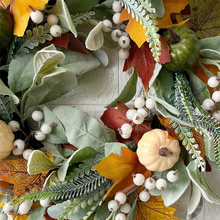 14:202888825#45CM;200007763:201336100 - Bushkin Artificial Autumn Wreath Decoration with Pumpkins, Berries and Maple Leaves - Coa Living