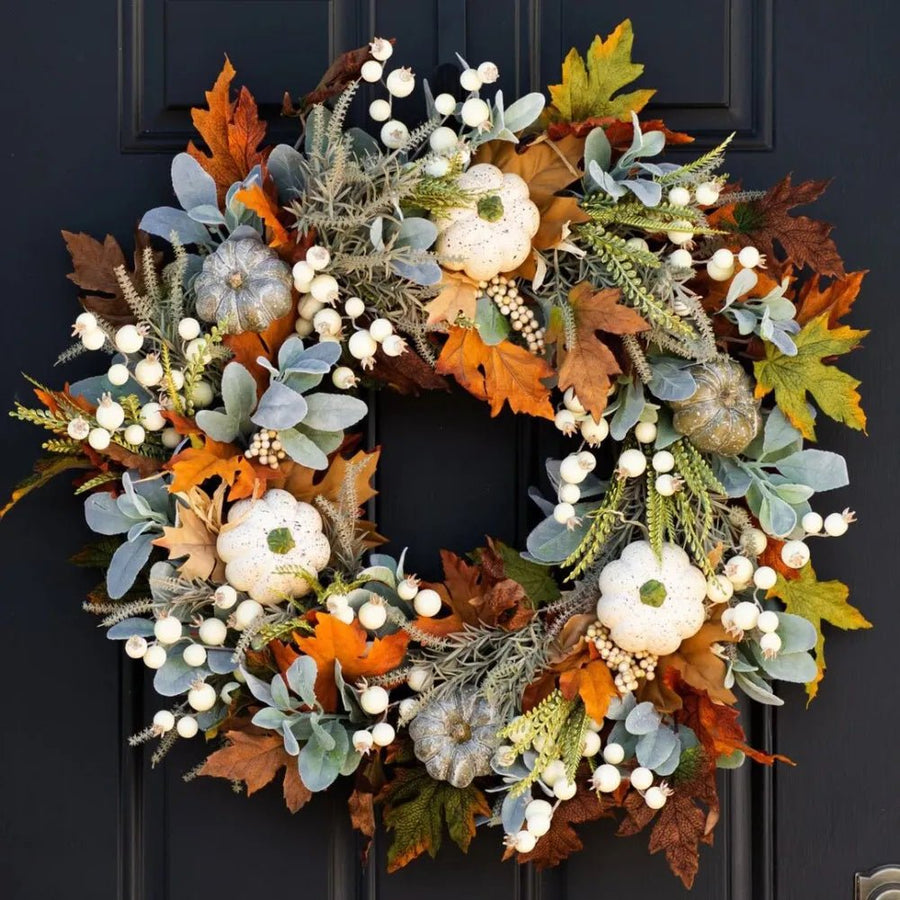 14:202888825#45CM;200007763:201336100 - Bushkin Artificial Autumn Wreath Decoration with Pumpkins, Berries and Maple Leaves - Coa Living