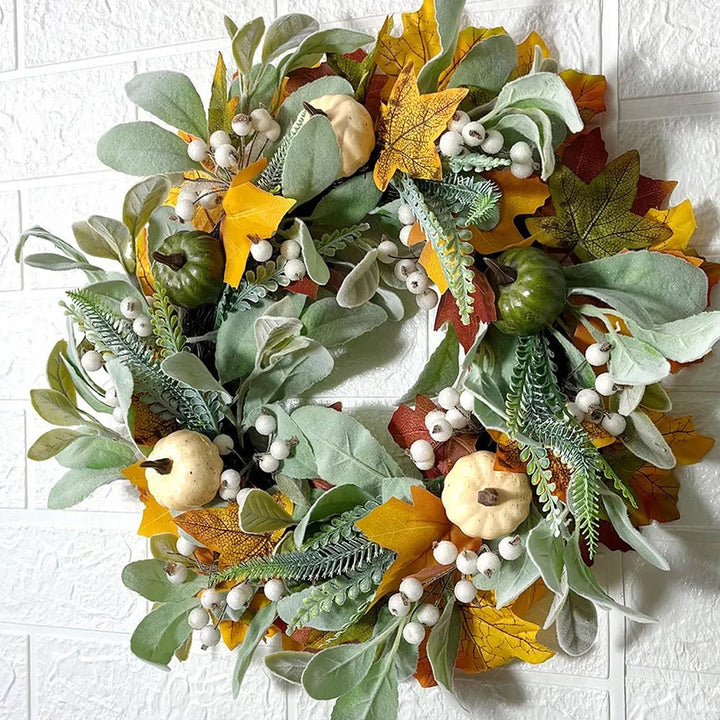 14:202888825#45CM;200007763:201336100 - Bushkin Artificial Autumn Wreath Decoration with Pumpkins, Berries and Maple Leaves - Coa Living