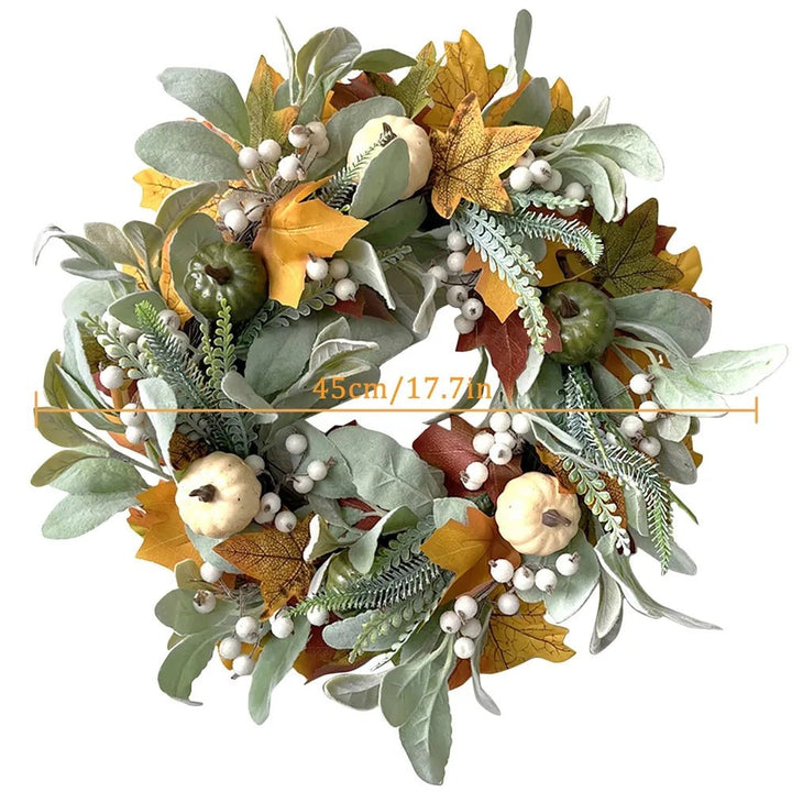 14:202888825#45CM;200007763:201336100 - Bushkin Artificial Autumn Wreath Decoration with Pumpkins, Berries and Maple Leaves - Coa Living