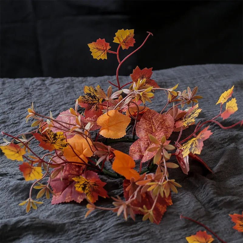 14:202888825#Orange - Harvest Moon Artificial Maple Leaf Autumn Candle Wreath Garland - Coa Living