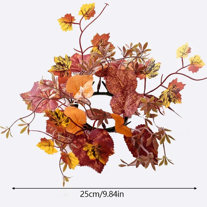 14:202888825#Orange - Harvest Moon Artificial Maple Leaf Autumn Candle Wreath Garland - Coa Living