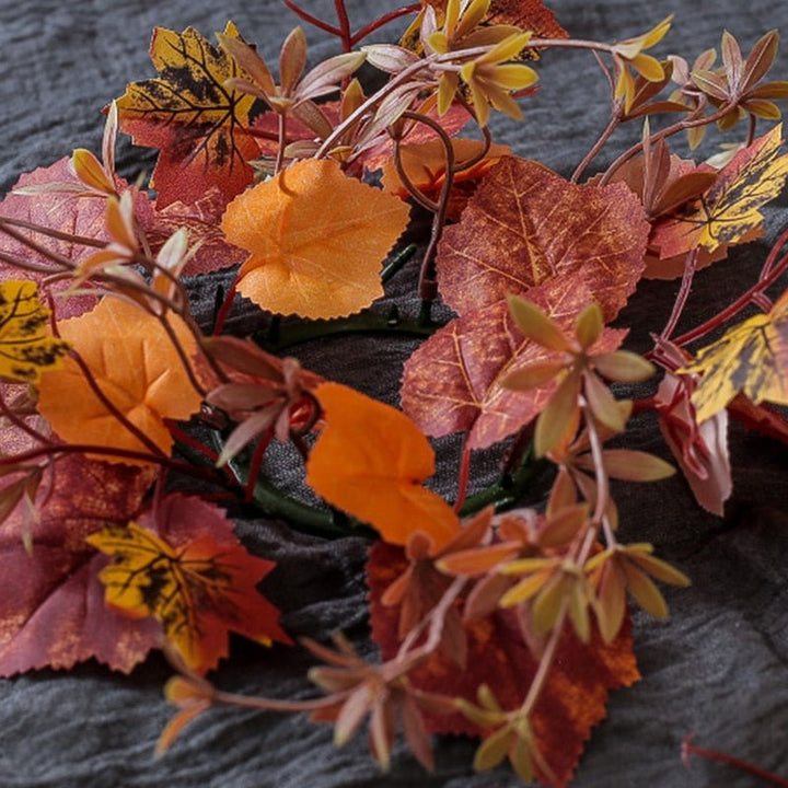 14:202888825#Orange - Harvest Moon Artificial Maple Leaf Autumn Candle Wreath Garland - Coa Living