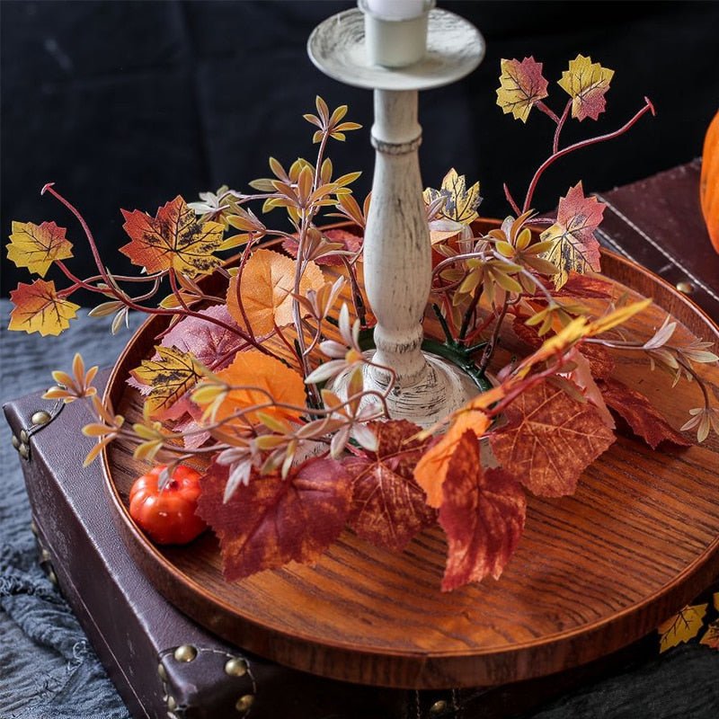 14:202888825#Orange - Harvest Moon Artificial Maple Leaf Autumn Candle Wreath Garland - Coa Living