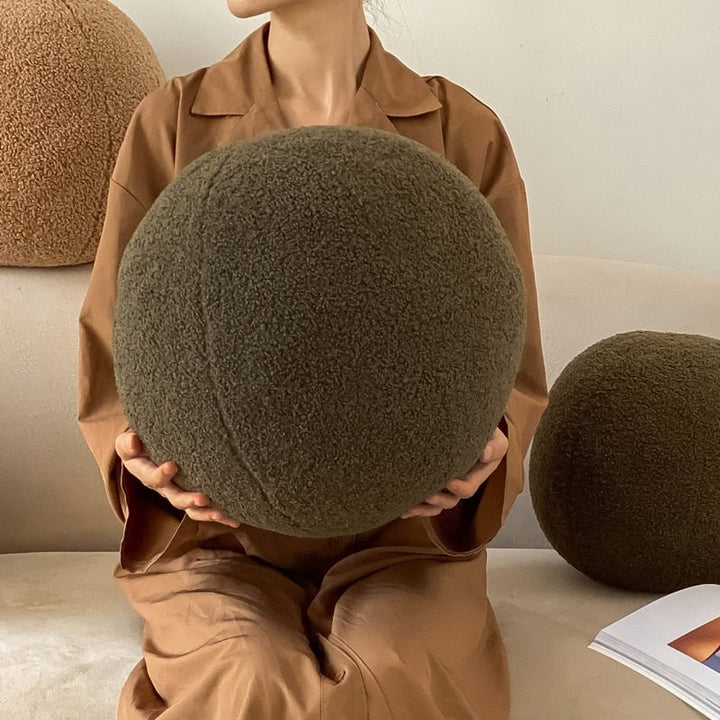 14:29#Small-Grey green25cm - Pebble Bouclé Style Ball Shaped Stuffed Cushions in Earthy Tones - Coa Living