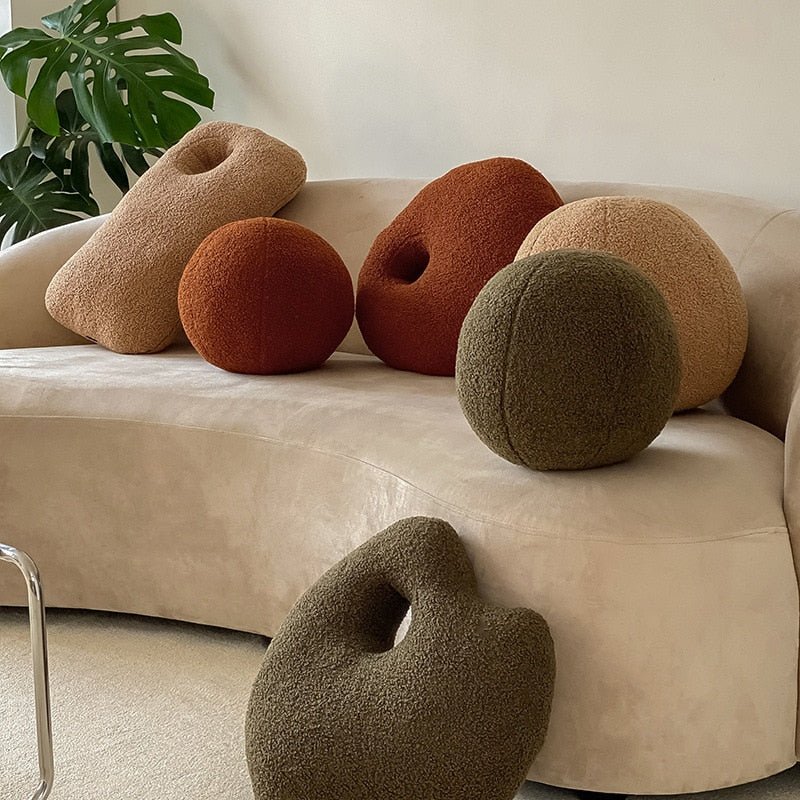 14:29#Small-Grey green25cm - Pebble Bouclé Style Ball Shaped Stuffed Cushions in Earthy Tones - Coa Living