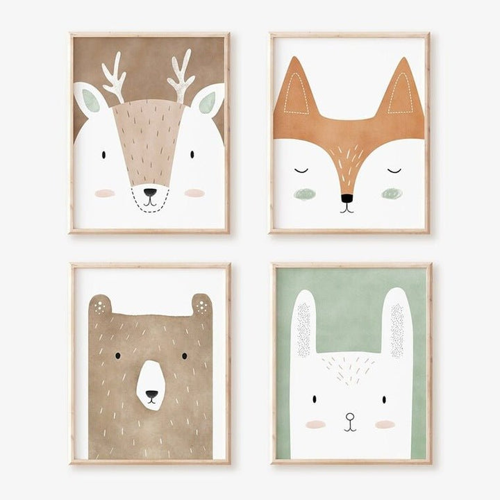 14:29#STF181-A;200000886:200005375#10x15cm No Frame - Skov Woodland Animal Canvas Children's Posters - Coa Living