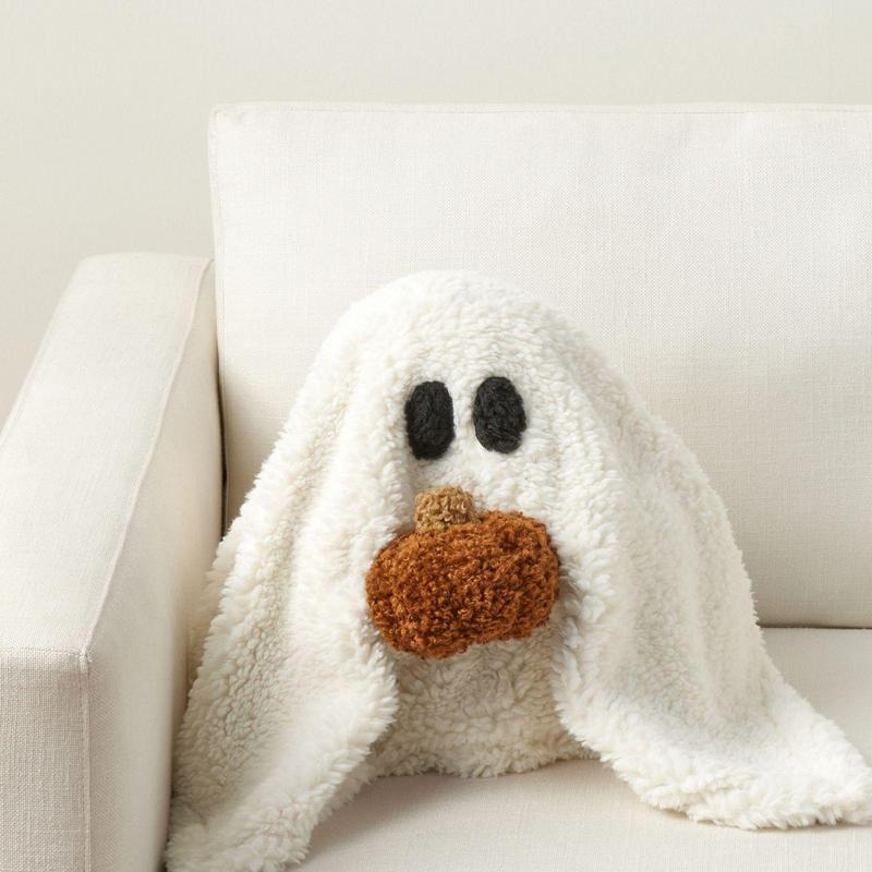 14:29#White;200007763:201336100 - Gulliver The Ghost 25cm Plush Pillow with Pumpkin - Coa Living