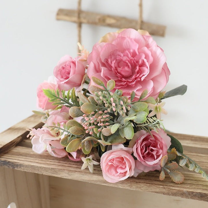 14:350850#Pink - Artificial Peony Rose and Hydrangea Bouquet - Coa Living