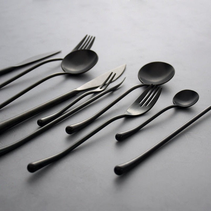 14:350852#SET A - Aiko Japanese Retro Stainless Steel Black Cutlery Set - Coa Living