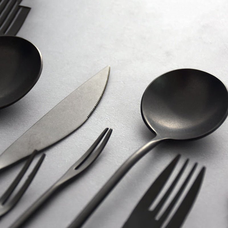 14:350852#SET A - Aiko Japanese Retro Stainless Steel Black Cutlery Set - Coa Living