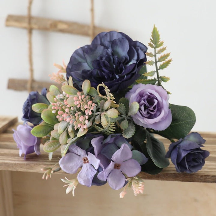 14:365458#Deep Purple - Artificial Peony Rose and Hydrangea Bouquet - Coa Living